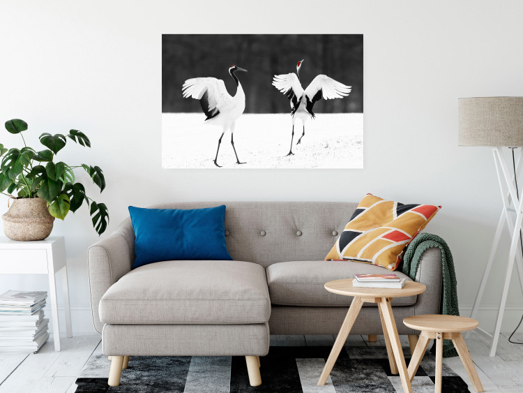 Poster Dancing Cranes - winged animals in a black and white motif 125369 additionalImage 17