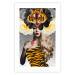 Poster Tiger Eye - abstract woman in tiger outfit on gray background 127869 additionalThumb 21