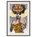 Poster Tiger Eye - abstract woman in tiger outfit on gray background 127869 additionalThumb 19
