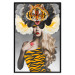 Poster Tiger Eye - abstract woman in tiger outfit on gray background 127869 additionalThumb 16