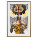 Poster Tiger Eye - abstract woman in tiger outfit on gray background 127869 additionalThumb 20