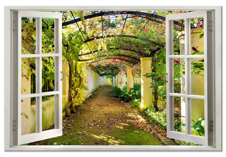 Large canvas print Window: View on Pergola [Large Format] 128669
