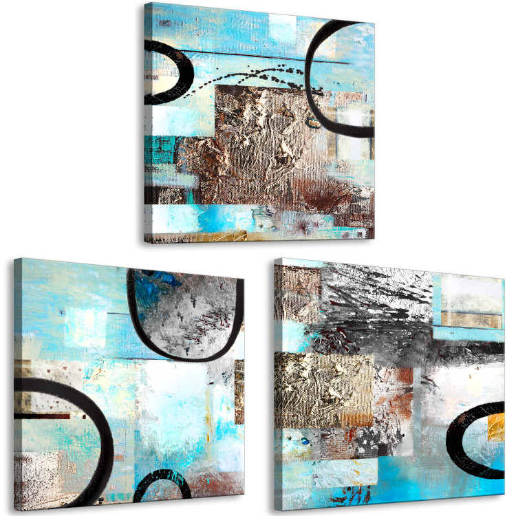 Canvas Cold Abstraction (3-part) - abstract patterns in winter colors 128769 additionalImage 2