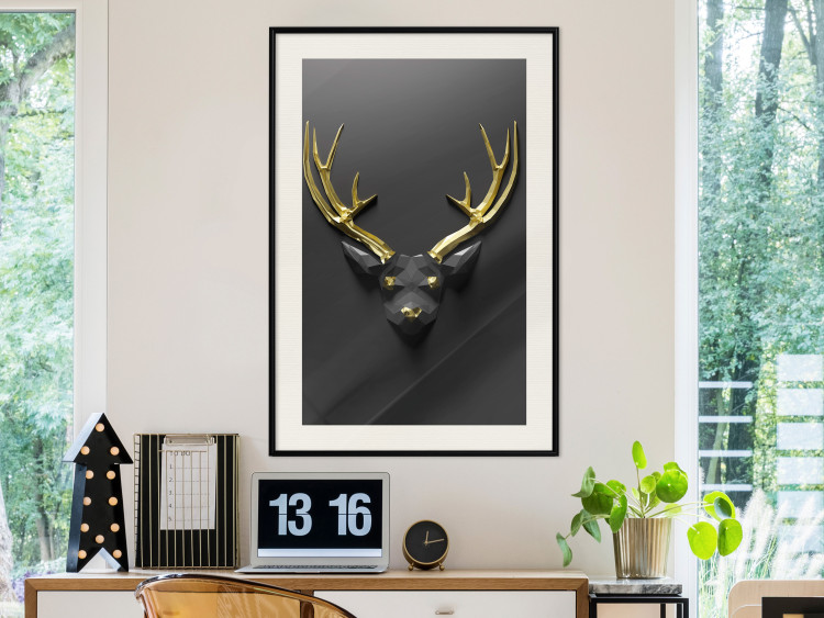 Wall Poster Golden Antlers - abstract figure resembling a deer with golden details 132269 additionalImage 18