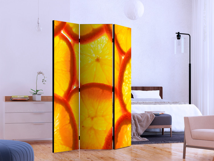 Folding Screen Orange Slices (3-piece) - background in juicy orange fruits 132769 additionalImage 2