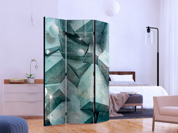 Room Divider Screen Concrete Cubes (Green) (3-piece) - geometric composition 132869 additionalImage 2