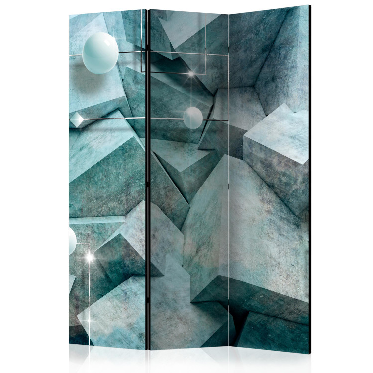 Room Divider Screen Concrete Cubes (Green) (3-piece) - geometric composition 132869