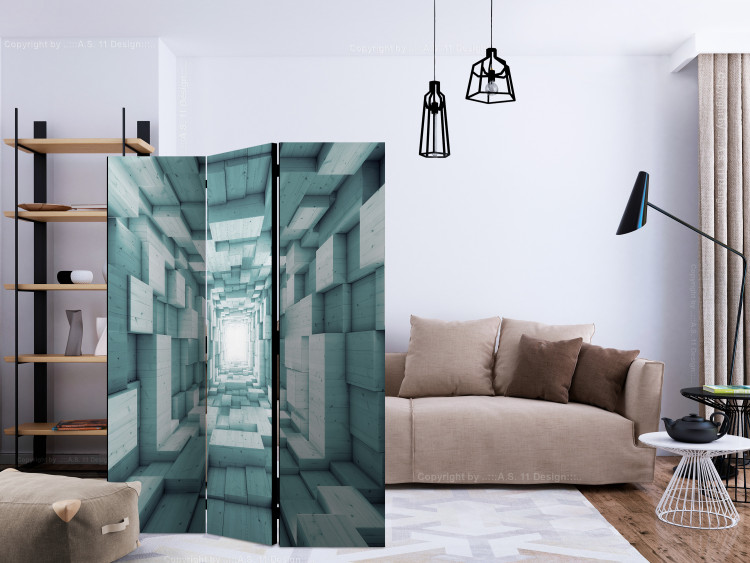 Room Divider Screen Geometric Tunnel II (3-piece) - wooden blue blocks 133069 additionalImage 4