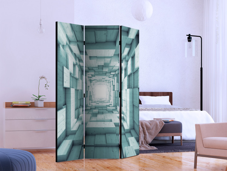 Room Divider Screen Geometric Tunnel II (3-piece) - wooden blue blocks 133069 additionalImage 2