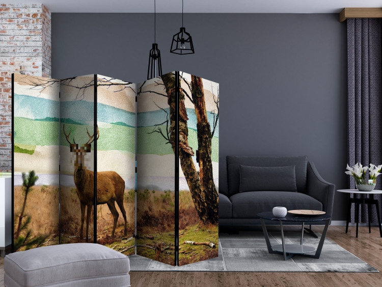 Room Divider Forest Fugitive II (5-piece) - censored deer against landscape background 133369 additionalImage 4