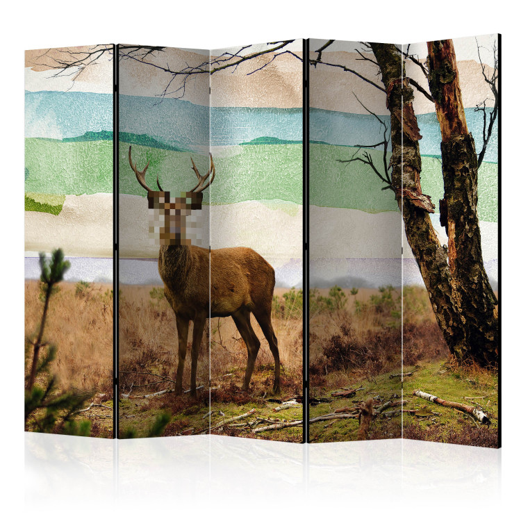 Room Divider Forest Fugitive II (5-piece) - censored deer against landscape background 133369