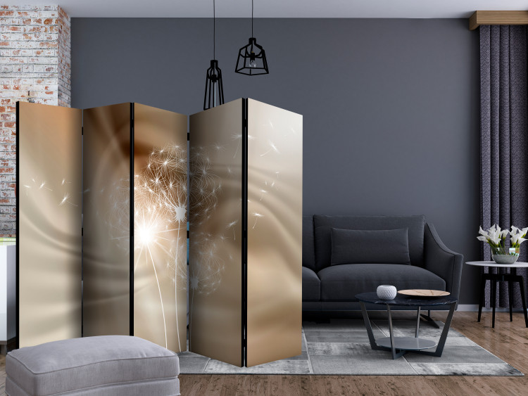 Folding Screen Sunny Illusion II - dandelion plant in an abstract illusion motif 133769 additionalImage 4