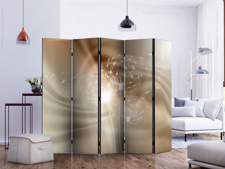Folding Screen Sunny Illusion II - dandelion plant in an abstract illusion motif 133769 additionalImage 2