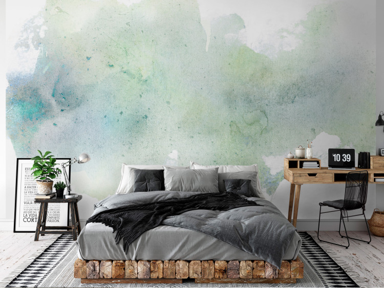 Wall Mural Minimalist watercolour abstraction - mint composition on white background 135569