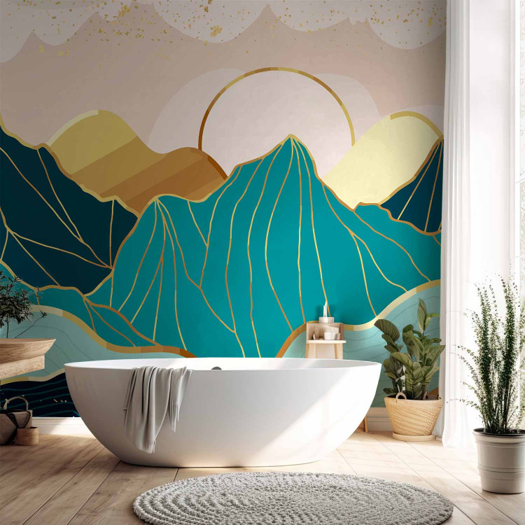 Wall Mural Abstract landscape with gold - landscape of mountains in blue tones 137469 additionalImage 8