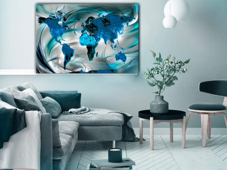 Canvas Print World Map in Turquoise (1-piece) Wide - blue abstraction 143569 additionalImage 3