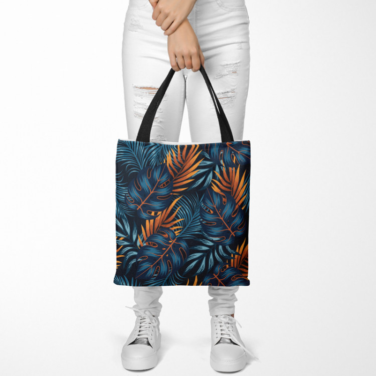 Shopping Bag Mysterious bushes - blue and orange leaf motif 147469 additionalImage 2