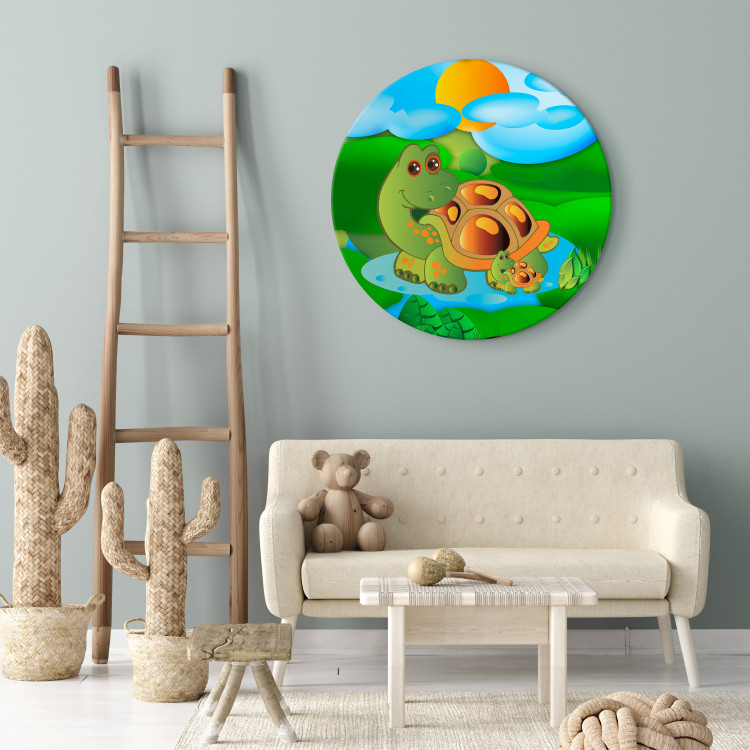 Round Canvas Turtles - Two Happy Reptiles Resting in the Sun 148769 additionalImage 2