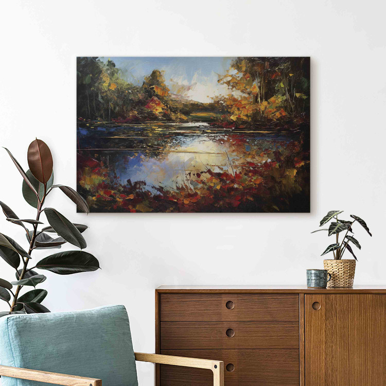 Canvas Print Lake in Autumn - An Orange-Brown Landscape Inspired by Monet 151069 additionalImage 11