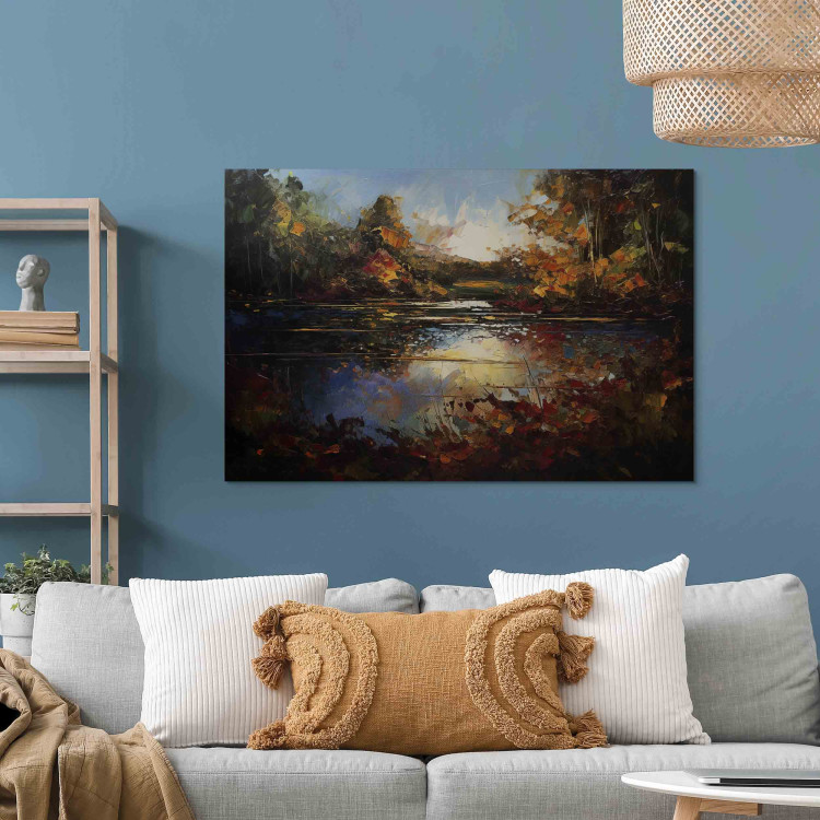 Canvas Print Lake in Autumn - An Orange-Brown Landscape Inspired by Monet 151069 additionalImage 3
