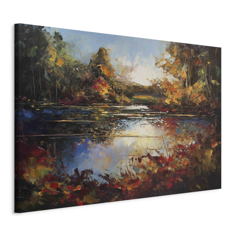 Canvas Print Lake in Autumn - An Orange-Brown Landscape Inspired by Monet 151069 additionalImage 2