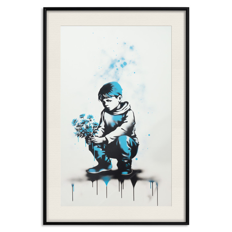 Wall Poster Blue Graffiti - A Boy With a Bouquet Inspired by Banksy’s Style 151769 additionalImage 21