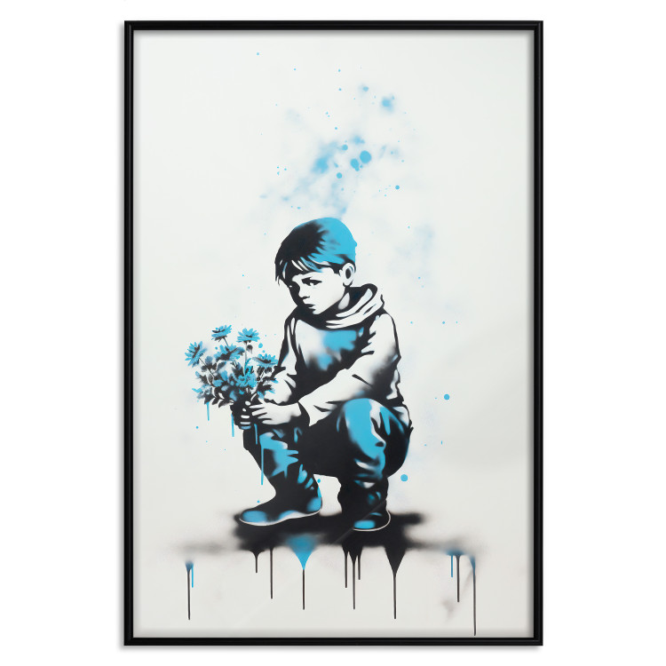 Wall Poster Blue Graffiti - A Boy With a Bouquet Inspired by Banksy’s Style 151769 additionalImage 23