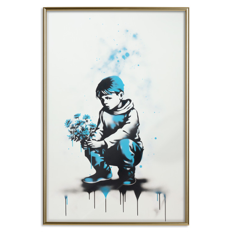 Wall Poster Blue Graffiti - A Boy With a Bouquet Inspired by Banksy’s Style 151769 additionalImage 18