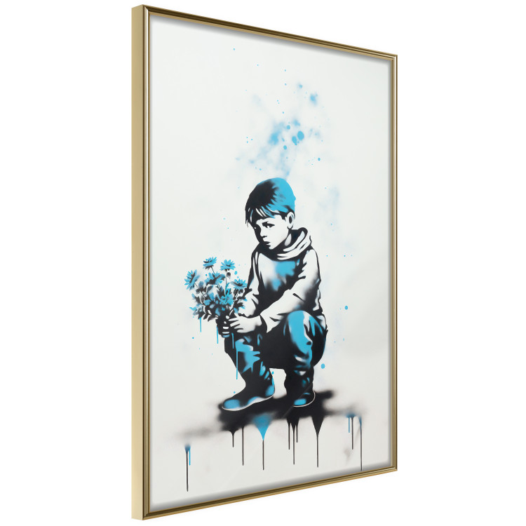 Wall Poster Blue Graffiti - A Boy With a Bouquet Inspired by Banksy’s Style 151769 additionalImage 3