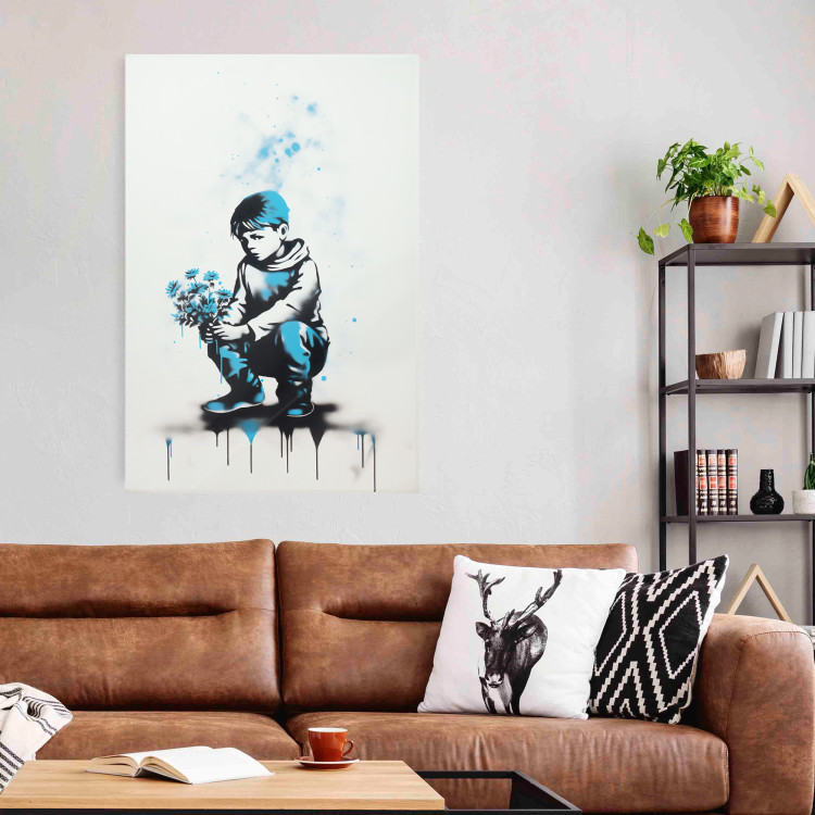 Wall Poster Blue Graffiti - A Boy With a Bouquet Inspired by Banksy’s Style 151769 additionalImage 26