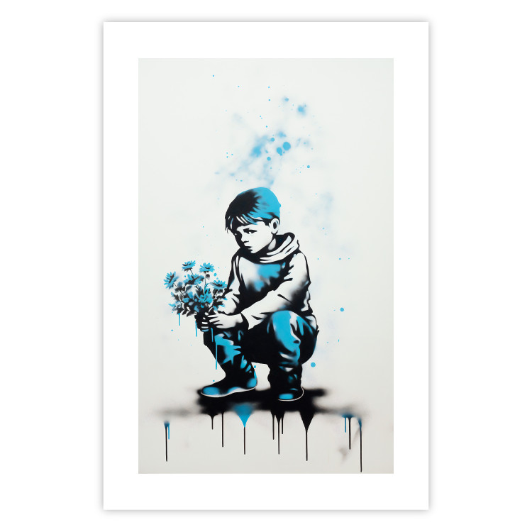 Wall Poster Blue Graffiti - A Boy With a Bouquet Inspired by Banksy’s Style 151769 additionalImage 17