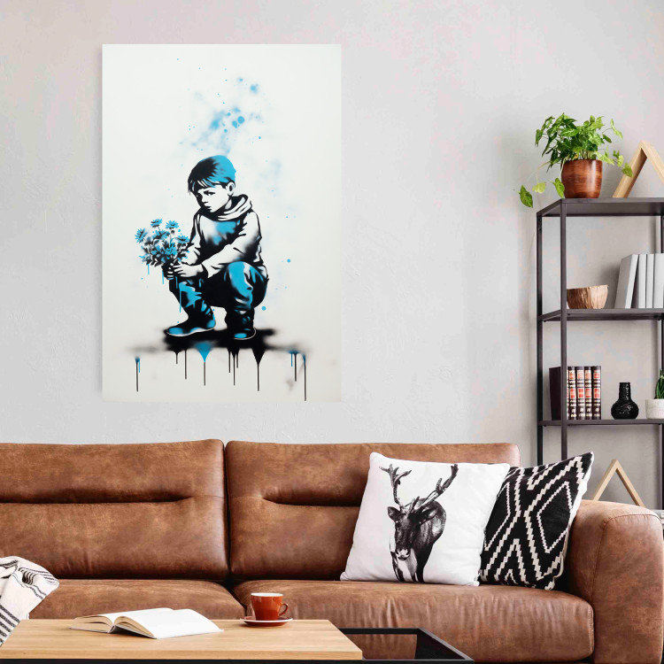 Wall Poster Blue Graffiti - A Boy With a Bouquet Inspired by Banksy’s Style 151769 additionalImage 15
