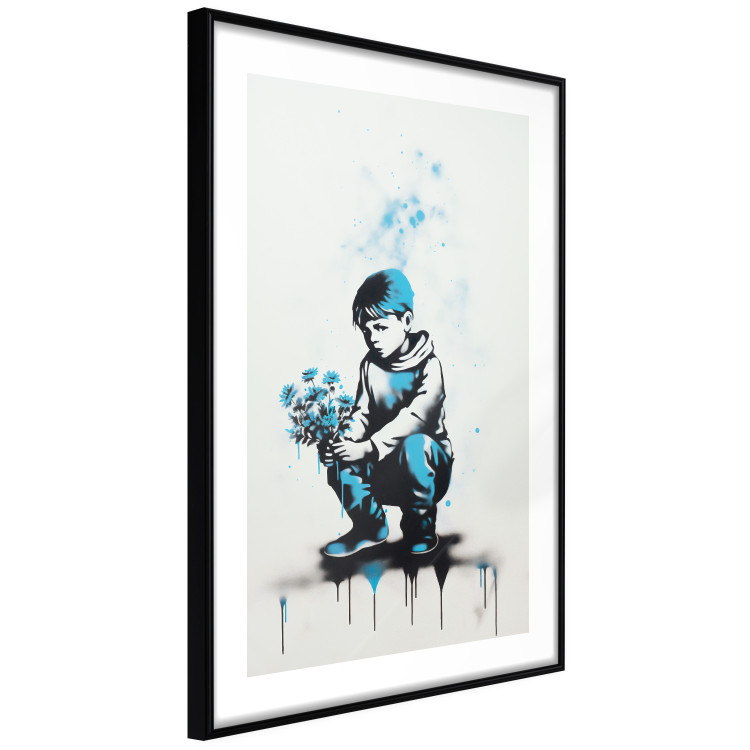Wall Poster Blue Graffiti - A Boy With a Bouquet Inspired by Banksy’s Style 151769 additionalImage 9