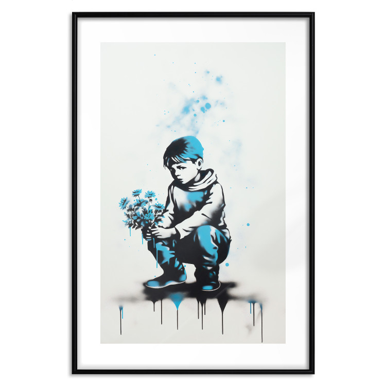 Wall Poster Blue Graffiti - A Boy With a Bouquet Inspired by Banksy’s Style 151769 additionalImage 19