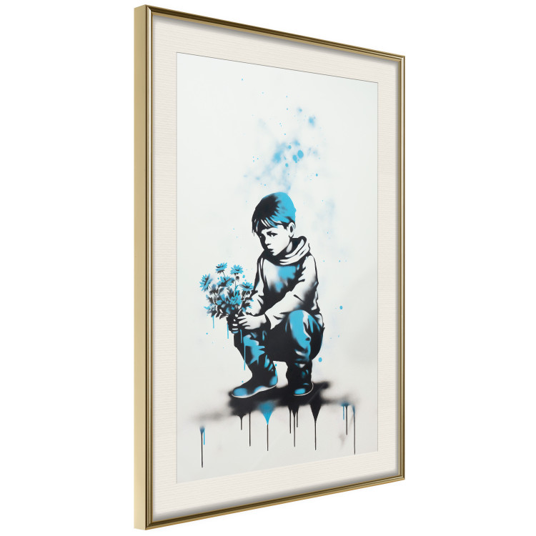 Wall Poster Blue Graffiti - A Boy With a Bouquet Inspired by Banksy’s Style 151769 additionalImage 2