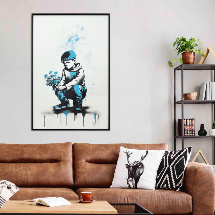 Wall Poster Blue Graffiti - A Boy With a Bouquet Inspired by Banksy’s Style 151769 additionalImage 8