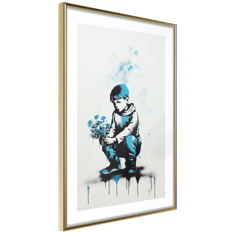 Wall Poster Blue Graffiti - A Boy With a Bouquet Inspired by Banksy’s Style 151769 additionalImage 7