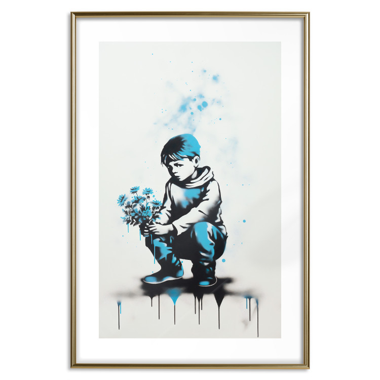 Wall Poster Blue Graffiti - A Boy With a Bouquet Inspired by Banksy’s Style 151769 additionalImage 14