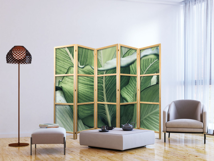 Room Divider Screen Large Leaves - Floral Motif in Shades of Green II [Room Dividers] 159569 additionalImage 6