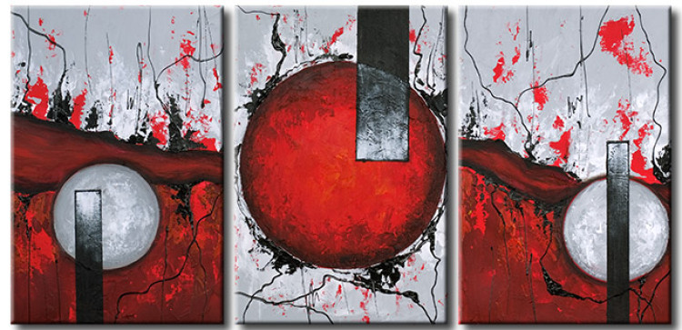 Canvas Print Fire (3-piece) - Fiery abstraction with gray and red balls 48069