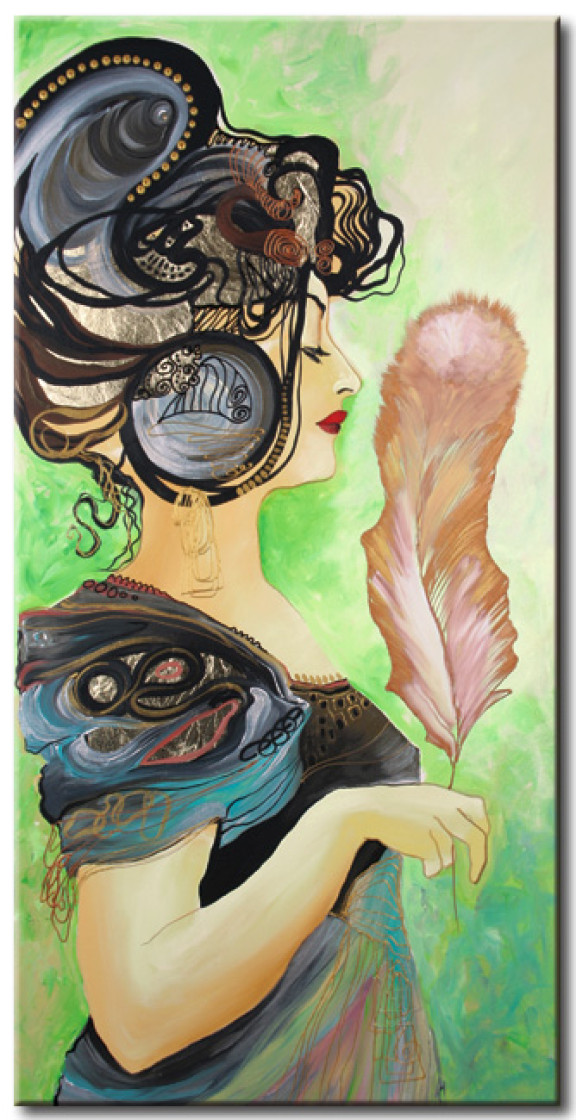 Canvas Art Print Woman with a feather 49169
