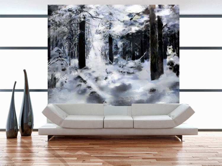 Wall Mural Winter Forest - Forest Landscape with Snow-Covered Trees in Subtle Colours 60269