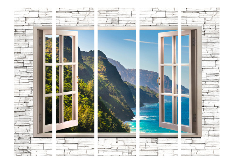 Folding Screen Seaside Hills II - window on a stone texture overlooking mountains 95969 additionalImage 3