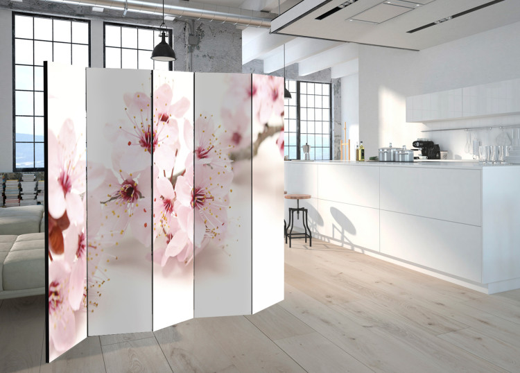Room Separator Cherry Blossom II - pink plant on a white background in an oriental motif 96069 additionalImage 4