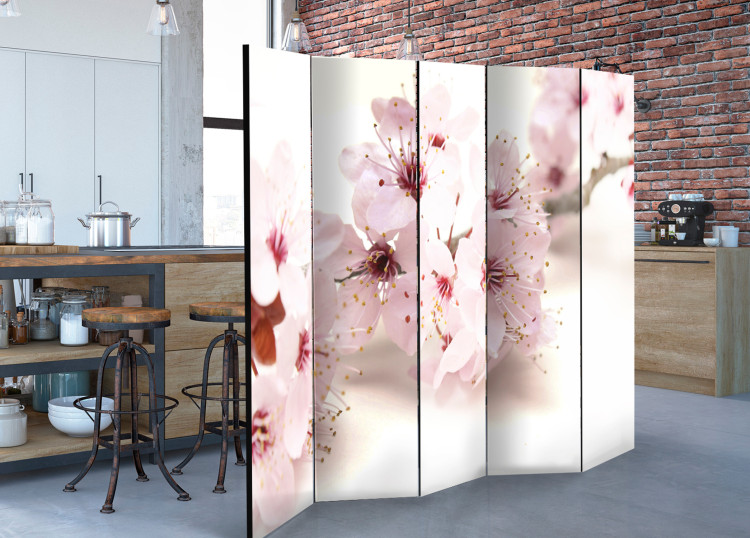 Room Separator Cherry Blossom II - pink plant on a white background in an oriental motif 96069 additionalImage 2