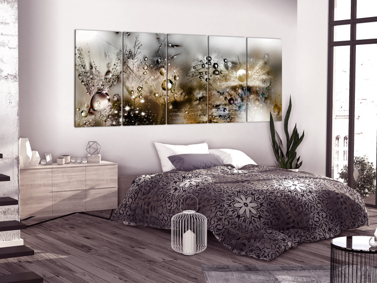 Canvas Art Print Dewy Glow (5-piece) - Floral Composition with Beige Dandelions 105179 additionalImage 3