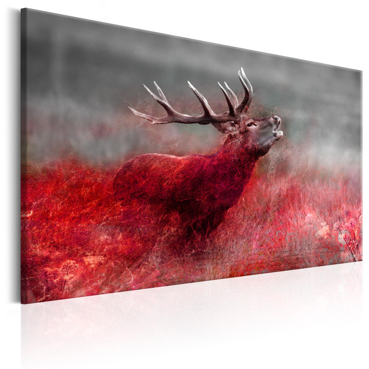 Canvas Art Print Deer Roar (1-piece) - Howling Animal and Texts on Scarlet Field 105779 additionalImage 2