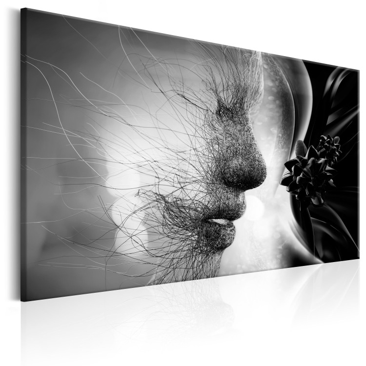 Canvas Art Print Human Threads (1-piece) - Black and White Abstraction with Woman's Face 106079 additionalImage 2