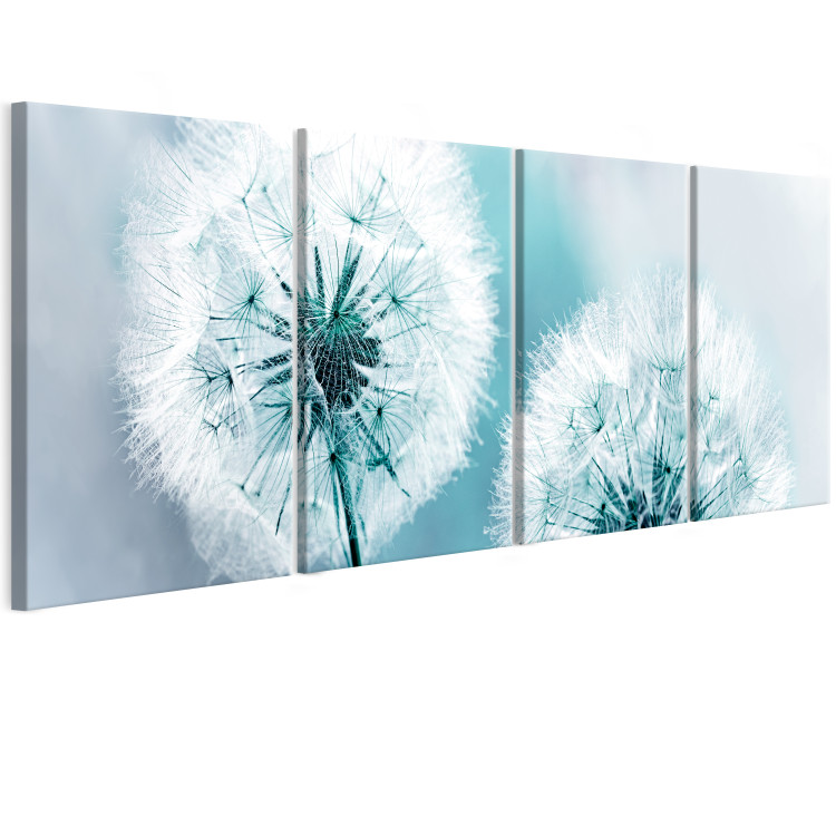 Canvas Print Fluffy Dandelions (4-part) Blue - Natural Summer Flower 107479 additionalImage 2