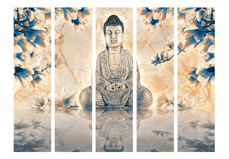 Room Divider Screen Buddha of Prosperity II (5-piece) - statue and magnolias in Zen style 124279 additionalImage 3